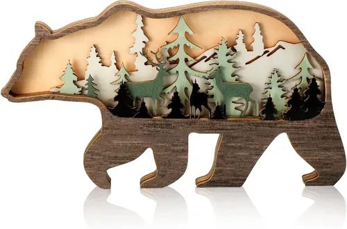 Vista 10 de Honoson Arte de Pared Rústico de Animales del Bosque Decoración de Arte de Pared de Granja de Madera Decoración de Animales de Madera Adornos
