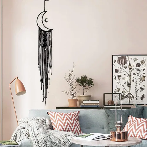 Vista 7 de MOONFLY Atrapasueños de Luna Negra con Atrapasueños de Algodón Tejido a Mano Macramé Boho Colgante de Pared Decoración del Hogar Ornamento Artesanía