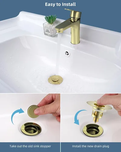 Vista 4 de Hibbent Paquete de 2 Tapones Universales de Todo Metal para Lavabo de Baño para Lavamanos de 1.1''~2.3'', Colador de Desagüe de Lavabo Emergente