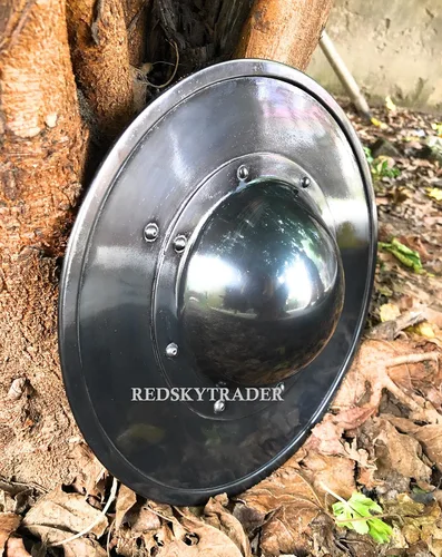 Vista 6 de Battle Ready Buckler Shield - Escudo medieval para arqueros de combate negro con mango de madera de 11 pulgadas, Negro