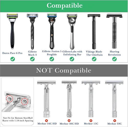 Vista 3 de Linkidea Paquete de 2 soportes para maquinilla de afeitar de seguridad de acero inoxidable, soporte de afeitado de viaje, compatible con Gillette