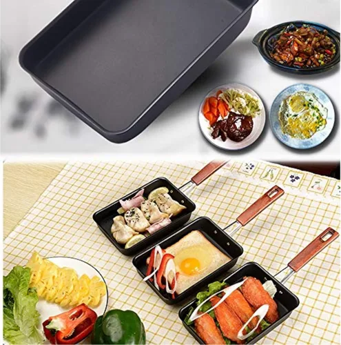 Vista 2 de JapanBargain 1811, sartén japonesa para huevos de tamago, sartén de tortilla de hierro Tamagoyaki, sartén rectangular, sartén de inducción, hecha