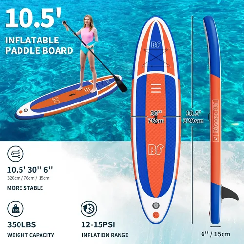Vista 2 de Bifanuo Inflatable Stand Up Paddle Board with SUP Accessories & Backpack. Paddle Boards for Adults. Non-Slip Deck, Wide Stance, Bottom Fin, Double