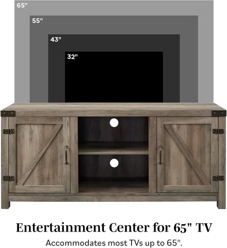 Vista 5 de Walker Edison Georgetown mueble moderno y rústico para televisores de hasta 65 pulgadas, con puerta doble tipo granero, 58 pulgadas, gris