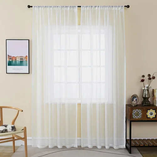 Vista 30 de Cortinas plisadas negras traslúcidas de 84 pulgadas de largo, 2 paneles para dormitorio, lino texturizado, ganchos transparentes para pista