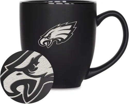 Vista 11 de Rico Industries Taza Bistro Mate Negra de Fútbol Americano NFL de 15 onzas - Para Bebidas Calientes o Frías - Logotipo del Equipo Grabado para una
