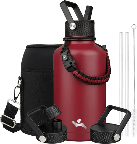 Vista 71 de Konokyo - Botella de agua aislada de 18 onzas, botellas deportivas de acero inoxidable con 3 tapas, verde militar