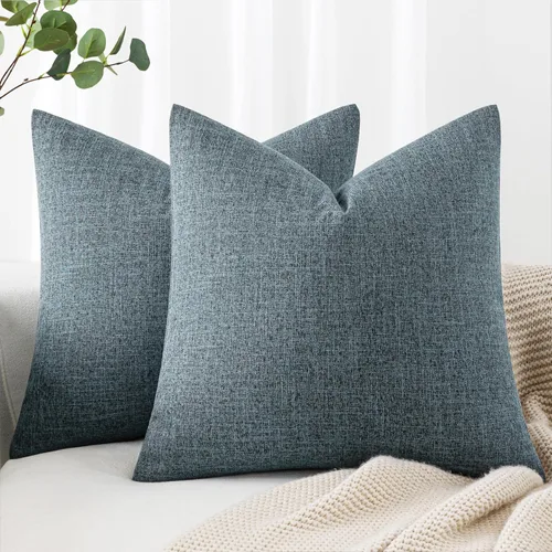 Vista 19 de MIULEE - Paquete de 2 fundas de almohada decorativas de lino de arpillera costera, estilo granja, para sofá, coche, sillón, dormitorio, sala de Azul