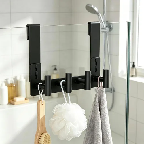 Vista 5 de HUFEEOH Paquete de 1 soporte negro para puerta con 4 ganchos en T