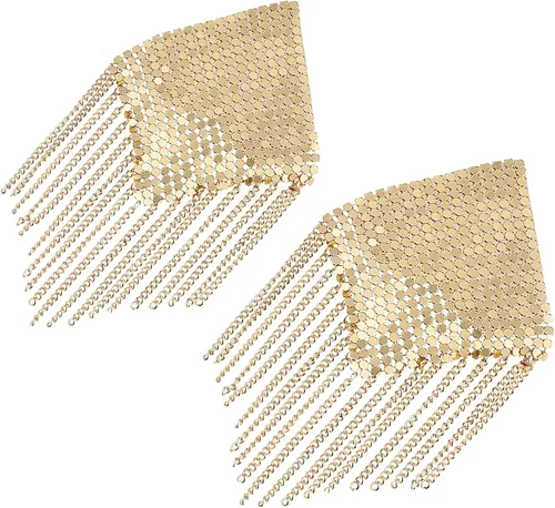 Vista 2 de MINGSEECESS Sujetador reutilizable de silicona de metal dorado para mujer, diseño de pétalos de pecho, autoadhesivos con borla