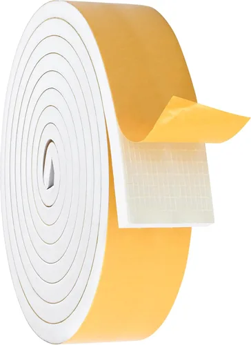 Vista 9 de Burlete de cinta de espuma autoadhesiva blanca para puertas y ventanas de 1 pulgada × 3/4 pulgada × 13 pies, tira de sellado de espuma de alta Blanco