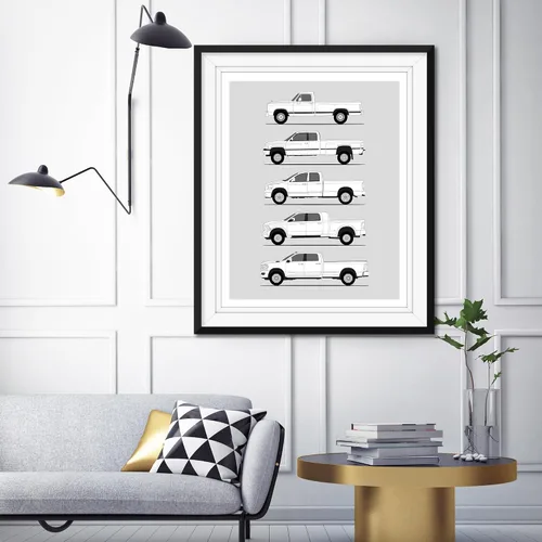 Vista 6 de Idea Network Póster hecho a mano compatible con Dodge 3500, arte de pared hecho a mano, decoración de Dodge Ram 3500 D-350 Generations History
