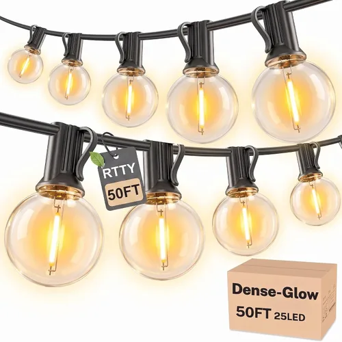 Vista 13 de RTTY Guirnalda de luces LED G40 para exteriores de 25 pies, con 13 bombillas, impermeable, inastillable, regulable, conectable, luces colgantes
