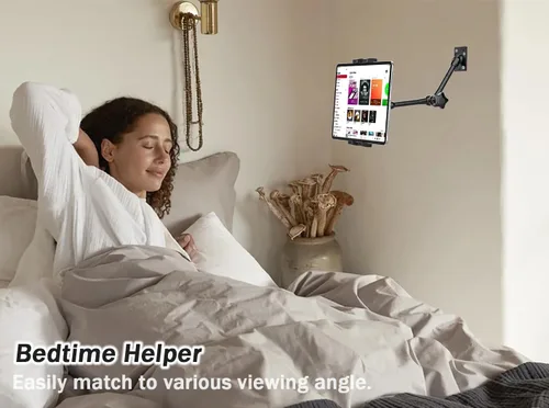 Vista 2 de Soporte de pared ajustable para tableta, soporte de pared con brazo giratorio para tableta, base de taladro de metal, soporte para iPad