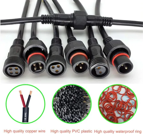 Vista 5 de Conector impermeable de 2 cables, conector LED macho hembra de 16 AWG de 2 pines con cable de extensión IP65, 7.9 in para automóvil, tira de luces