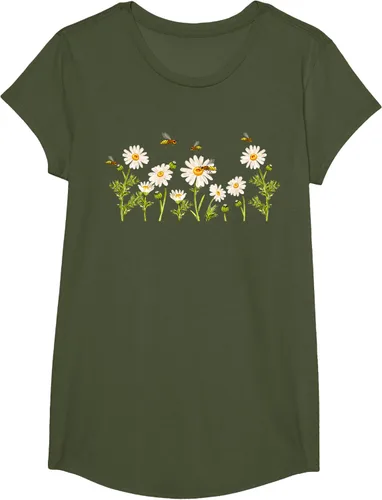 Vista 101 de Marguerites Daisy - Camiseta de verano con margaritas de jardín de flores, Negro, S