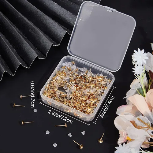 Vista 7 de Beebeecraft 1 caja de 200 piezas de aretes de perlas chapados en oro de 24 quilates para cuentas medio perforadas con 200 tuercas de plástico