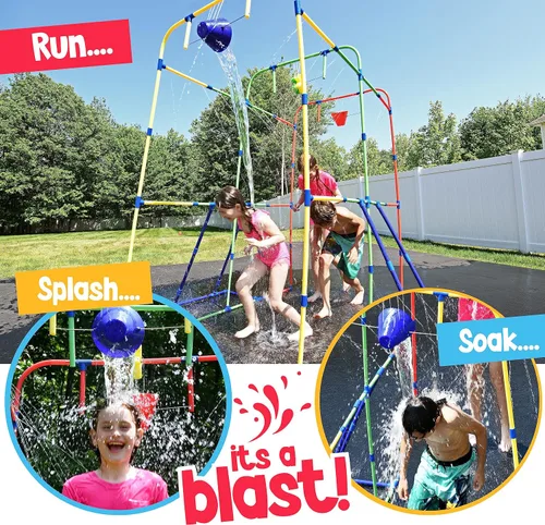 Vista 2 de Parque acuático de patio con rueda de salpicadura, cubos de descarga para juego acuático al aire libre para niños