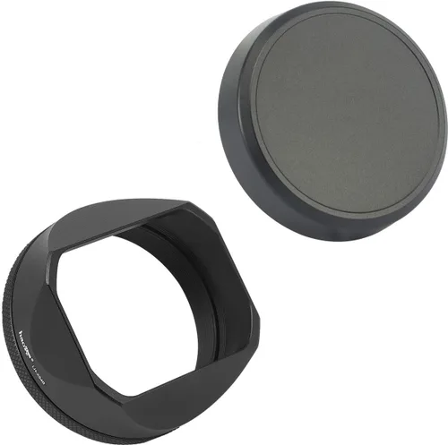 Vista 10 de Capota cuadrada de metal Haoge para Fuji X100VI Fujifilm FinePix X100V X100F X100 X100S X100T X70 Accesorios de cámara, color plateado con tapa