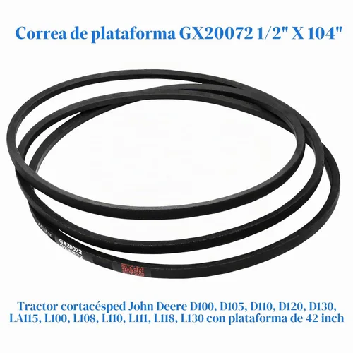 Vista 4 de GX20072 - Cinturón de cubierta de 1/2" x 104" para John Deere D100, D105, D120, D125, D130, E100, E130, L100, L110, L111, L118, LA115 con plataforma