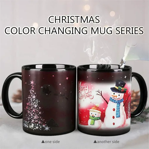 Vista 4 de Taza de café de Navidad mágica que cambia de calor, taza de 12 onzas que cambia de color con caja de regalo, taza de café navideña, tazas de Navidad