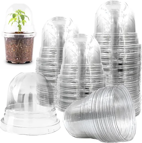 Vista 10 de RooTrimmer - Juego de 60 macetas transparentes para guardería con cúpulas de humedad, macetas de plástico de 4 pulgadas con agujeros de drenaje