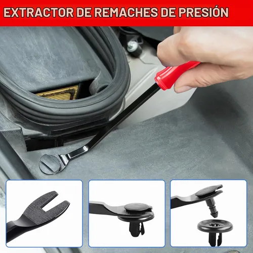 Vista 4 de Herramienta de extracción de clips, juego de 3 alicates de clip, removedor de sujetadores, kit de herramientas de extracción de molduras Rojo