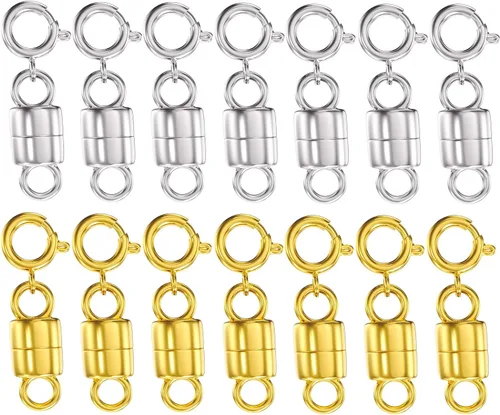 Vista 9 de Clysoru Broches y cierres para collares, cuentas de oro y plata de 14 quilates, extensor de cadena, collares y pulseras con bloqueo de seguridad