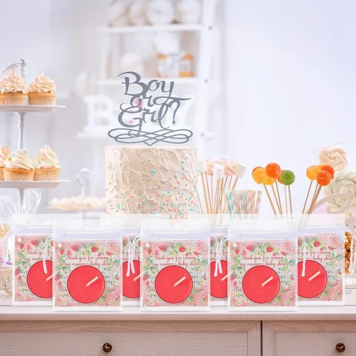 Vista 4 de MTLEE 60 juegos de recuerdos de fiesta de baby shower para invitados, regalos de baby shower, velas de té con etiquetas de agradecimiento y bolsas