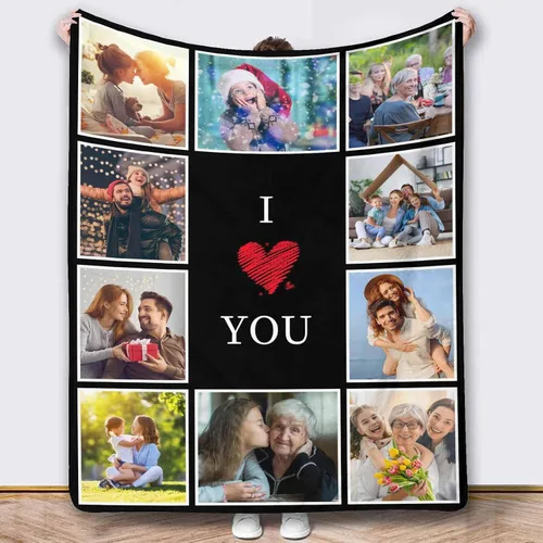 Vista 16 de Mantas de fotos personalizadas, 10 fotos personalizadas, mantas de imagen personalizadas, regalos para hermana, papá, mamá, hija, hijo