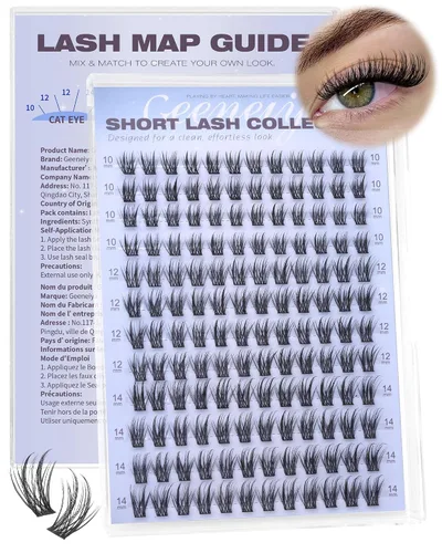 Vista 14 de Extensiones de pestañas en racimo con banda transparente, pestañas cortas y onduladas C, extensiones de pestañas naturales en racimo, pestañas
