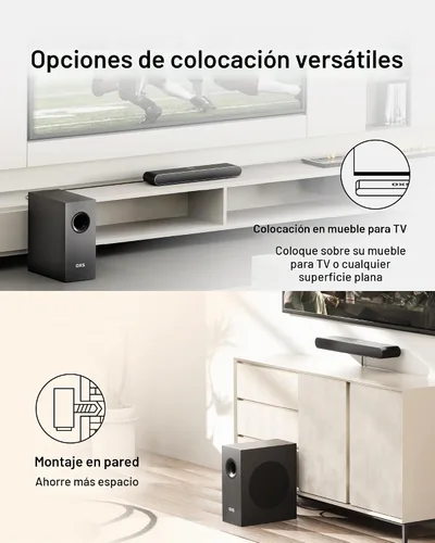 Vista 7 de OXS Barra de sonido S21 de 2.1 canales con subwoofer, sonido de precisión con graves profundos, potencia de 240 W, 3 modos de ecualización