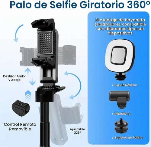 Vista 4 de Mini trípode 3 en 1, palo selfie para iPhone, trípode para iPhone con control remoto, trípodes de viaje ligeros para grabación de video selfie