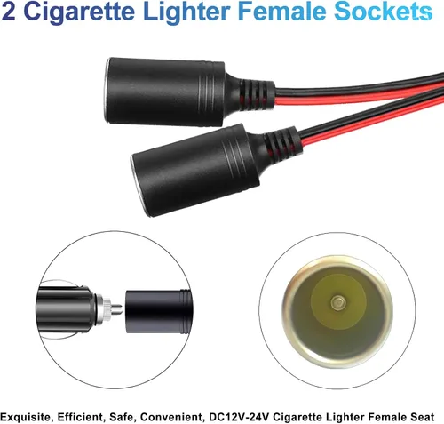 Vista 5 de Divisor de enchufe para encendedor de cigarrillos de 12 V, divisor de 12 voltios, 2 enchufes de 1.25FT, divisor de enchufe para coche, adaptador