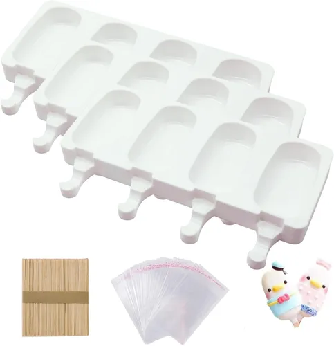 Vista 8 de Juego de 2 moldes de silicona para helado con 50 palitos de madera y 50 bolsas para paletas de bricolaje (azul + rojo)