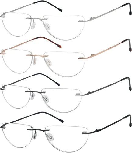 Vista 8 de Eyekepper Paquete de 4 lentes de lectura sin montura para mujeres y hombres, lectores de media luna +0.50