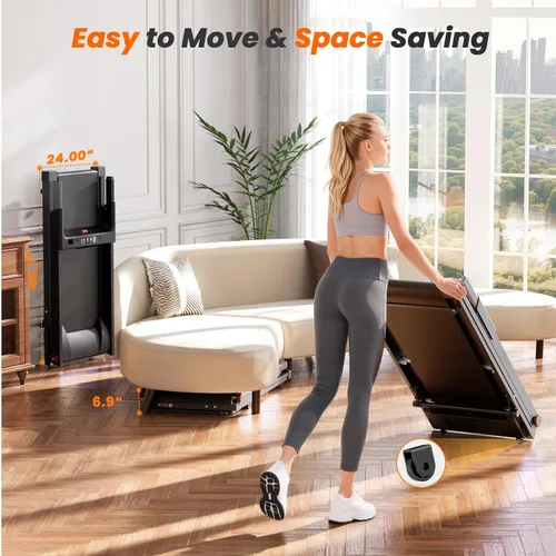 Vista 6 de DeerRun Caminadora plegable para el hogar con 6% de inclinación manual y manubrio, almohadilla plegable compacta para caminar, trotar y correr
