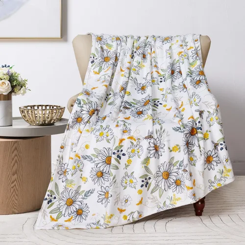 Vista 2 de Tupmnbry Manta floral de margaritas y girasoles, manta de franela súper suave, manta de cama ligera y esponjosa para cama, sofá y viajes, 50 x 60