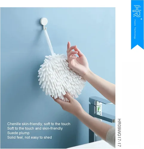 Vista 2 de HR Huare Technology Toallas de mano de chenilla, bola mullida de felpilla ultra absorbente, secado instantáneo, toalla de mano suave como la nube