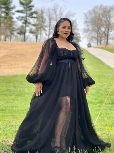 Vista 6 de Vestidos de graduación de tul con manga abombada con abertura 2025, vestido largo de baile de novia, vestidos formales para mujer, fiesta de noche
