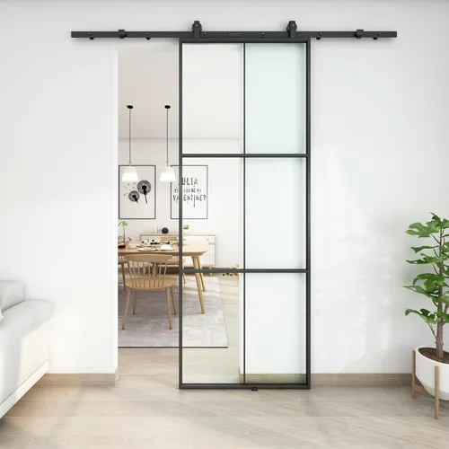 Vista 9 de JUBEST Kit de hardware de puerta de granero montado en la parte superior negra resistente de 6 pies para puerta de vidrio con marco de aluminio
