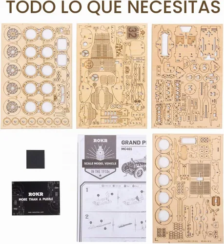 Vista 4 de ROKR Rompecabezas de madera 3D para adultos, modelo de coche mecánico, kit de vehículos de construcción de bricolaje, juguetes para rompecabezas