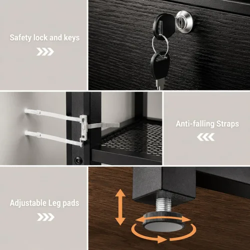 Vista 7 de Homieasy Archivador vertical con cerradura y estación de carga, archivador de madera con cajón grande con estantería, soporte de impresora