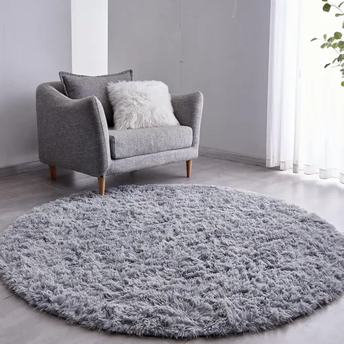 Vista 7 de FJZFING Alfombra Redonda Negra Ultra-Suave de Felpa Moderna 4x4 Alfombra de Área Circular para Dormitorio de Niños, Alfombra Circular Esponjosa Shag