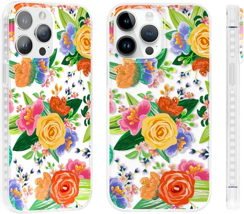 Vista 9 de SCORPIFY Funda para iPhone 14 Pro Max con diseño floral de rosas perforadas en el corazón rojo, bonita funda transparente para teléfono para mujeres