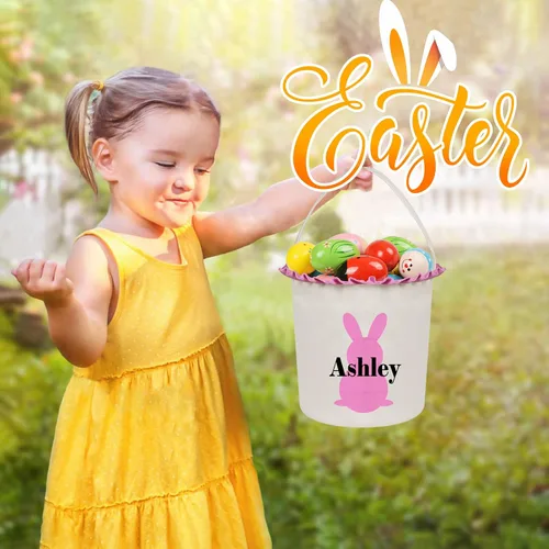 Vista 4 de Cestas de Pascua personalizadas para niños, cesta de caza de huevos de Pascua, bolsas de cesta de Pascua personalizadas, regalos de Pascua para verde
