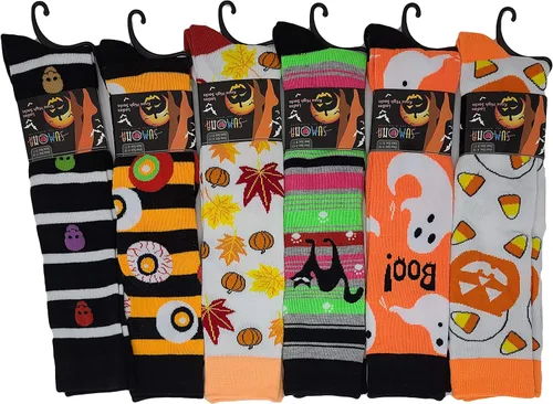 Vista 2 de 6 pares de calcetines altos hasta la rodilla con estampado multicolor para mujer
