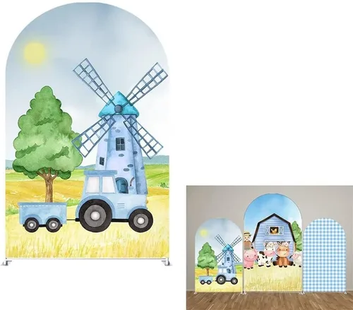 Vista 7 de Fundas de fondo de arco para fiestas, diseño de granero, diseño de granero, fundas elásticas para cumpleaños, banquetes, fiestas, baby shower
