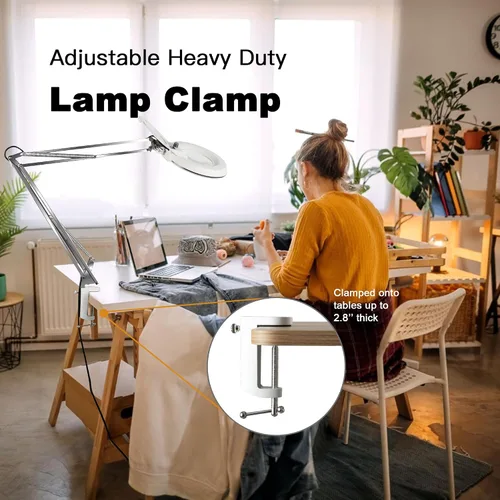 Vista 3 de 10 lupas con luz y soporte, lámpara de escritorio con luz LED regulable con abrazadera, lupa manos libres, brazo de acero inoxidable ajustable