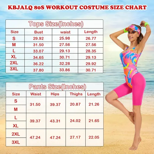Vista 6 de KBJALQ 80s 90s Workout Costume for Women Halloween Costumes Cosplay Outfits Swimwear Suit Leotard Legging With Sun Visor